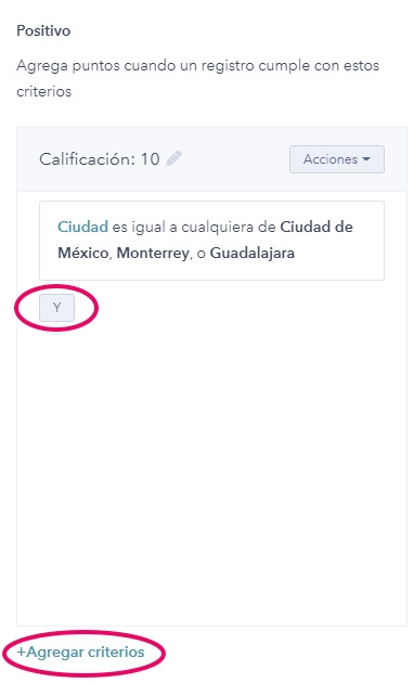 Captura de pantalla agregar puntos a lead scoring en HubSpot
