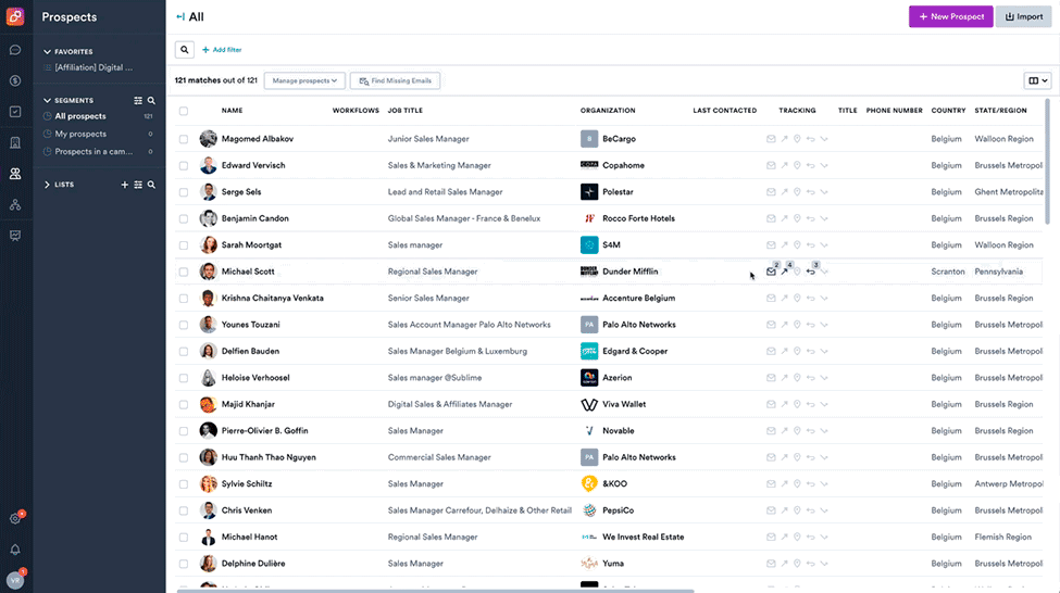 Captura de pantalla del CRM Overloop