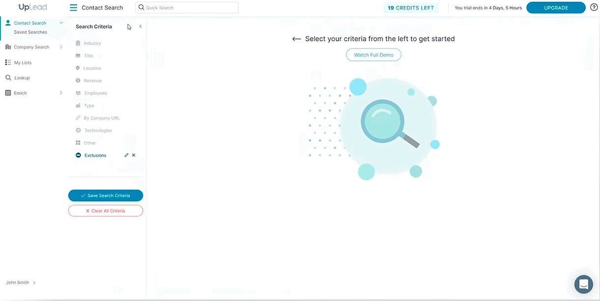 Screenshot de la vista de Up Lead. Plataforma de base de dato