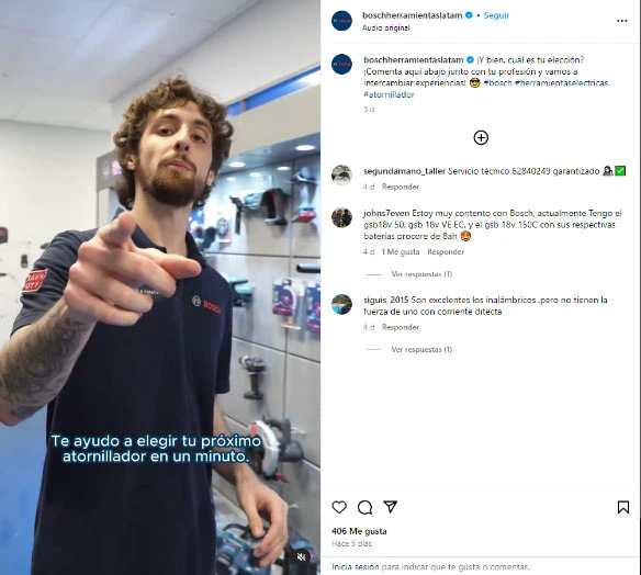 Ejemplo de reel de Instagram de la marca Bosch
