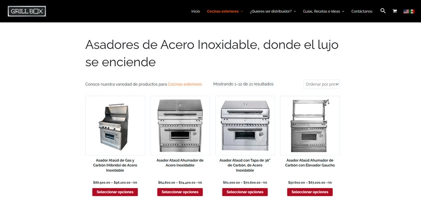 Ejemplo de tienda en línea de asadores de acero inoxidable