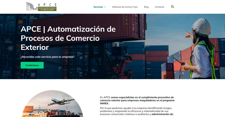 Página de Automatización de Procesos de Comercio Exterior, que da servicios a empresas IMMEX
