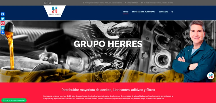 Ejemplo de página de empresa de aceites y lubricantes que le vende a otras empresas