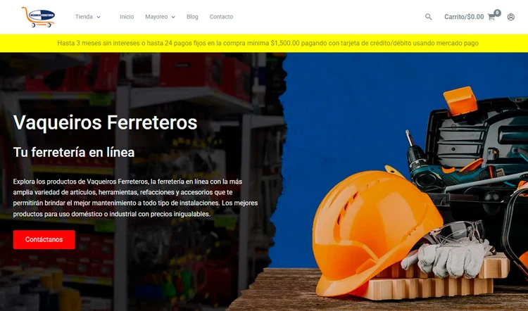 Página de sitio web Ferretería en línea que vende a otras empresas