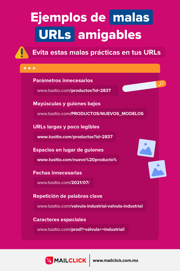 Infografía: Ejemplos de malas URL amigables