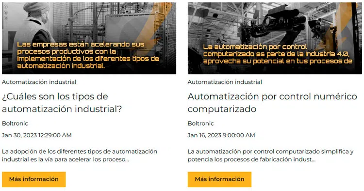 Ejemplo de artículos educativos de Boltronic