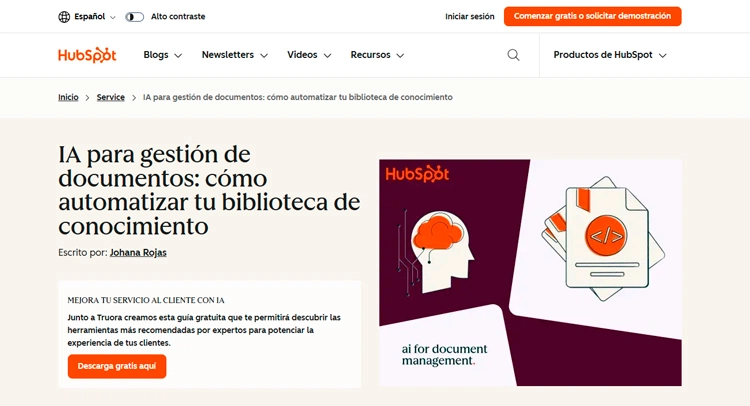 Ejemplo de página de inicio de HubSpot