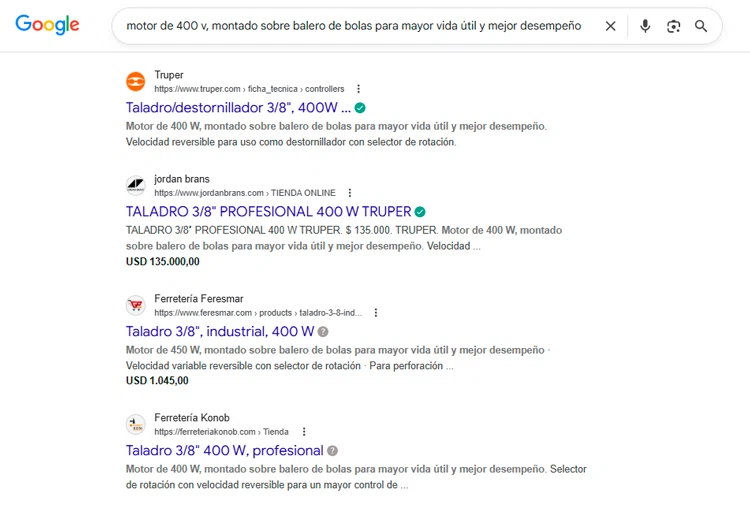 Muestra de contenido duplicado en fichas de producto