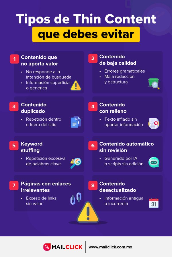 infografía tipos de thin content que debes evitar