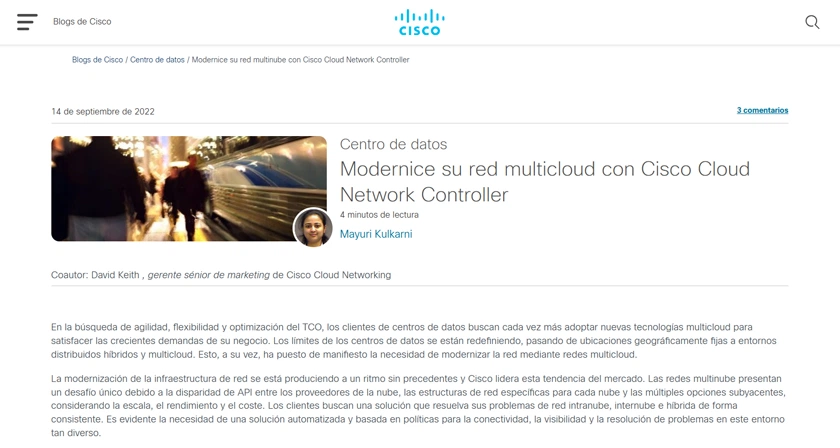 Captura mostrando contenido interactivo del blog de Cisco.
