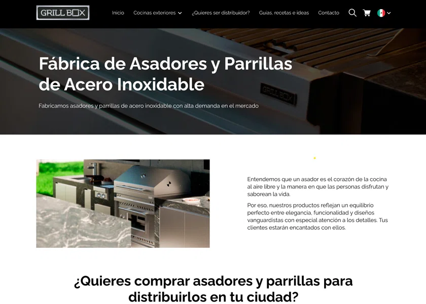 Ejemplo de SEO Industrial aplicado a la marca GrillBox para posicionar en B2B como fábrica de asadores de acero inoxidable.