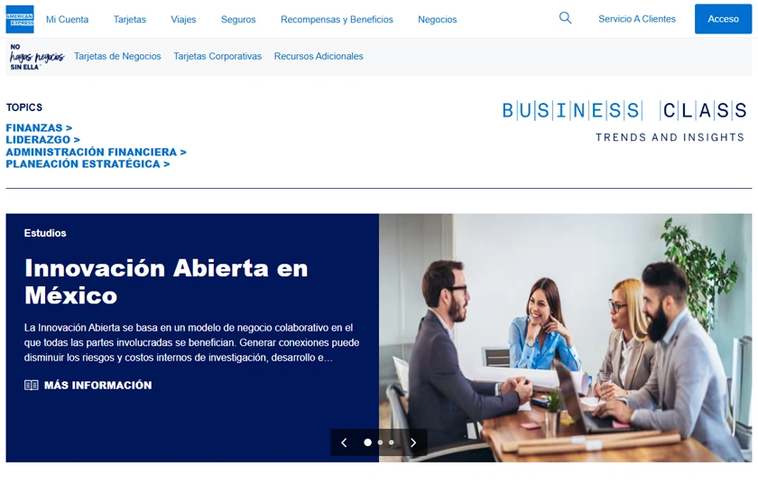 Captura de pantalla del sitio web de American Express.