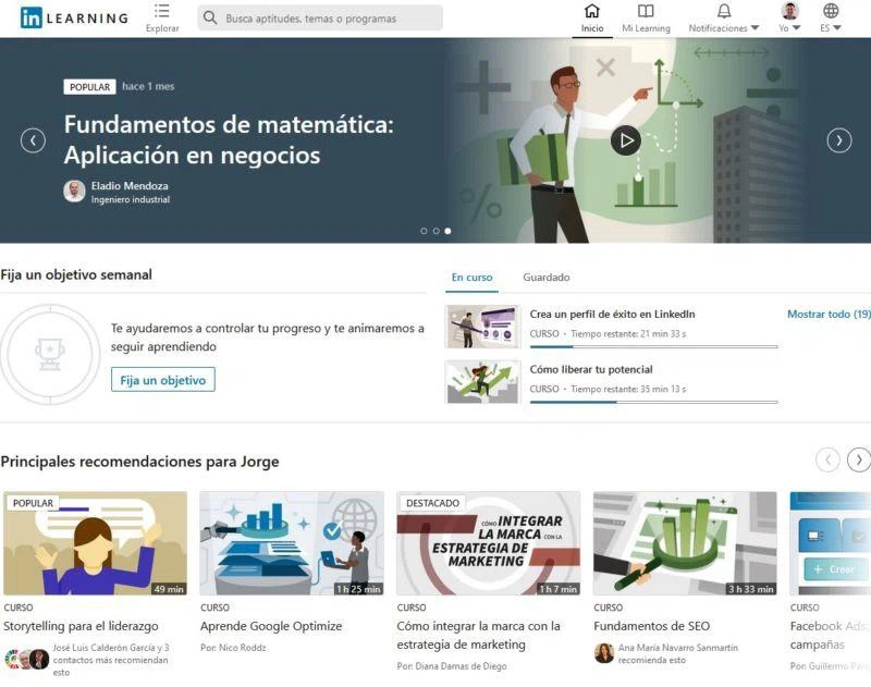 Captura de pantalla de contenido profesional educativo de Linkedln.