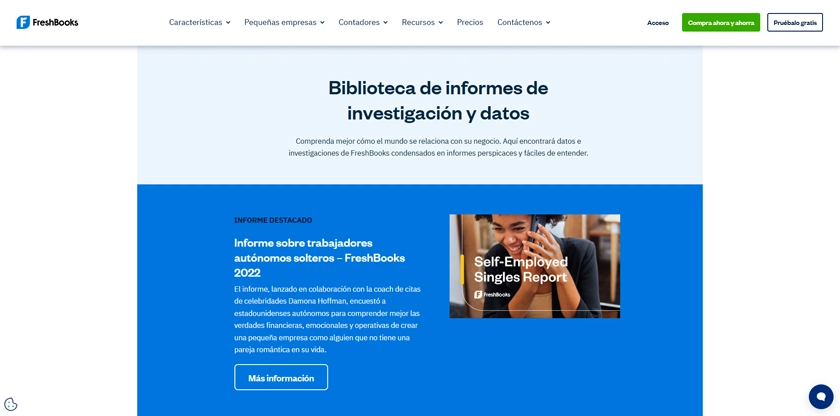 Captura de pantalla mostrando el contenido educativo del sitio web de Freshbook.