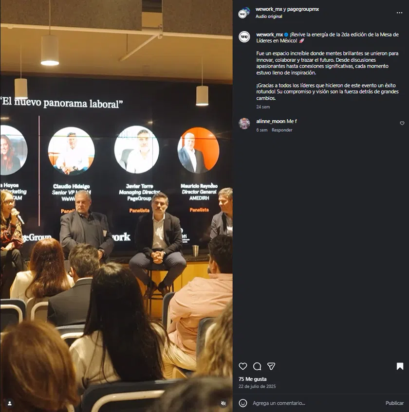 Captura de pantalla mostrando la 2da edición de la Mesa de Líderes en México publicado en Instagram.