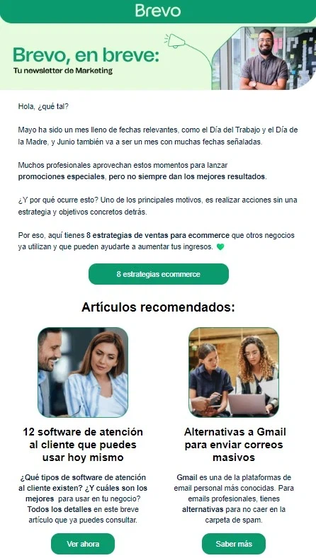 Newsletter profesional de Brevo en español.