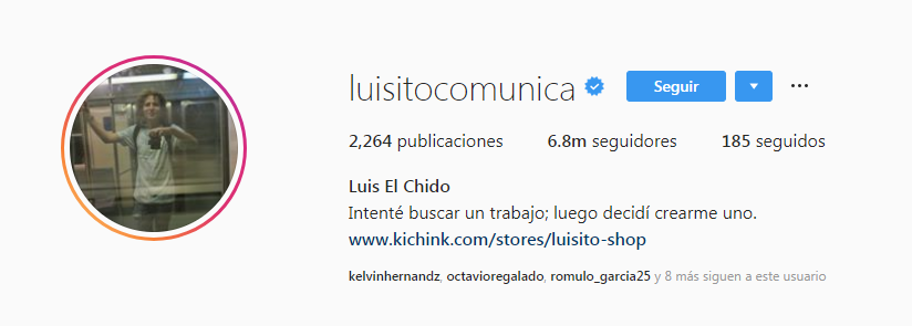 Link de Luisito Comunica en su bio de Instagram
