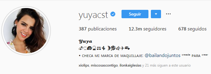 Cuenta alterna de Yuya en su bio