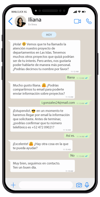Vista de mensajes automatizados en en Whatsapp
