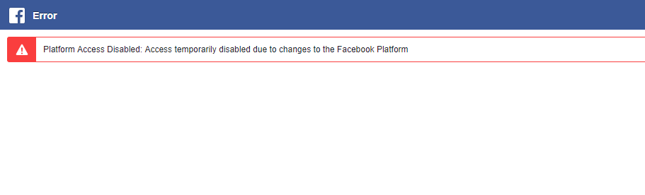 Erro en facebook por actualización