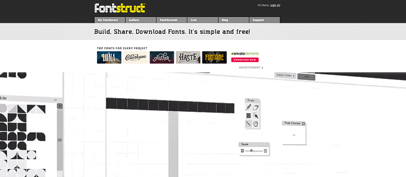 Captura de pantalla de la página FontStruct para descargar tipografías gratis