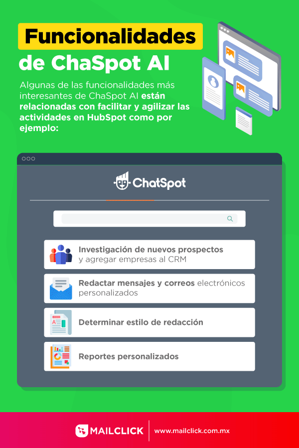 Infografía con las funcionalidades de ChatSpot