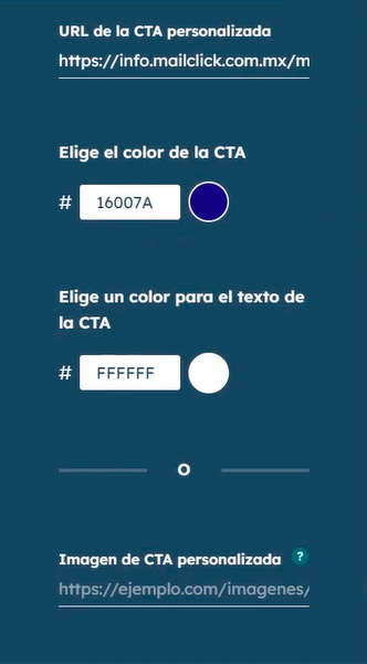 Vista opciones para configurar diseño de tu botón cta