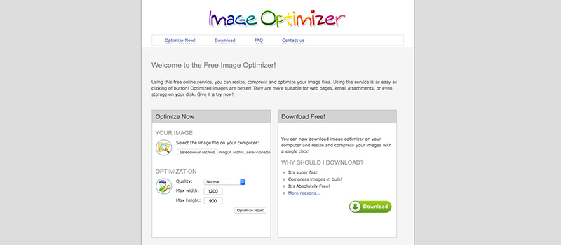 Captura de pantalla de la página Image Optimizer
