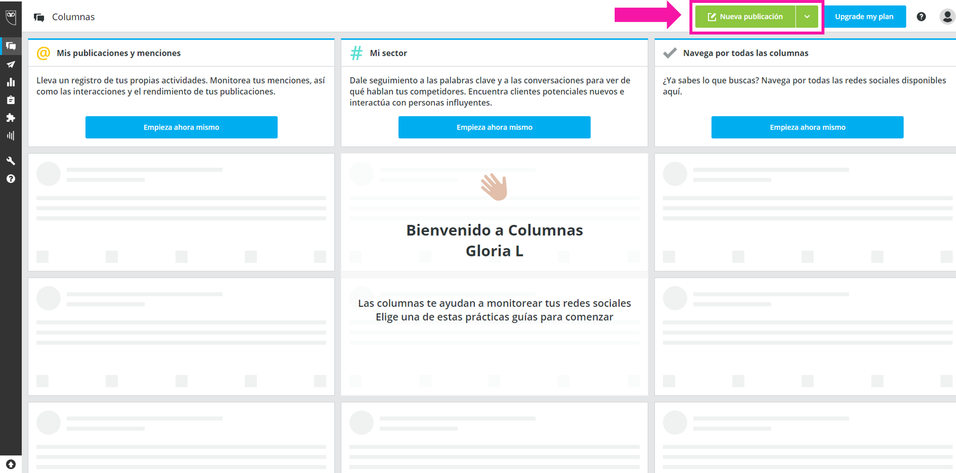 Captura de pantalla mostrando el botón para crear una nueva publicación