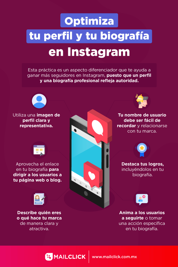 Infografía: pasos para optimizar tu biografía y perfil en Instagram