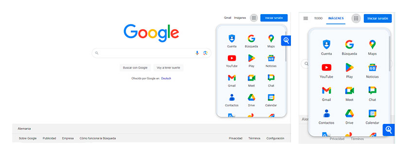 Ejemplo íconos y logotipos responsivos en el sitio de Google