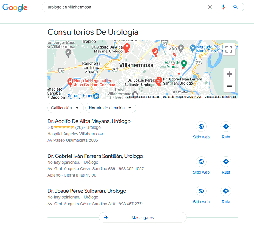 Vista de resultados de búsqueda en Google