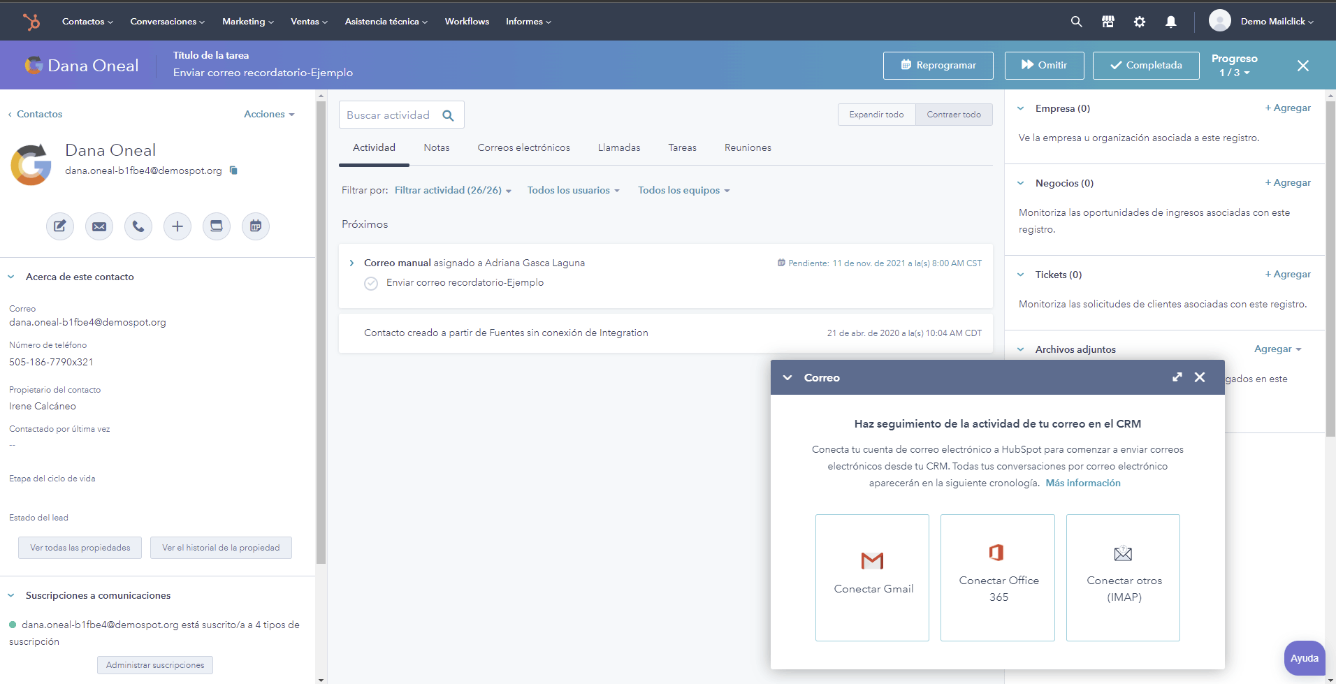 Captura de pantalla panel de acceso de HubSpot 
